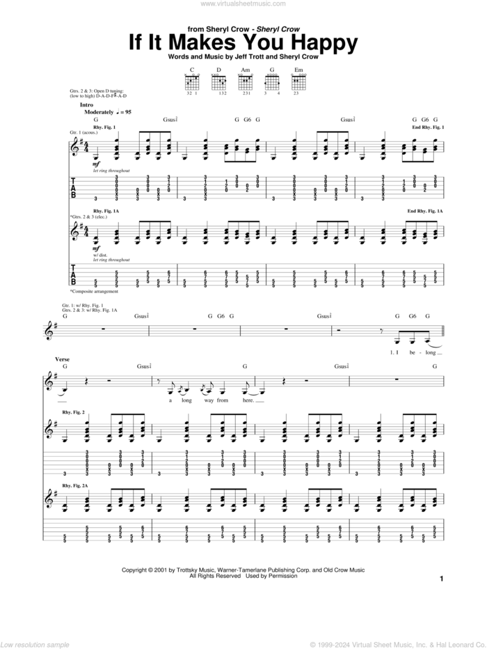 If It Makes You Happy sheet music for guitar (tablature) by Sheryl Crow and Jeff Trott, intermediate skill level