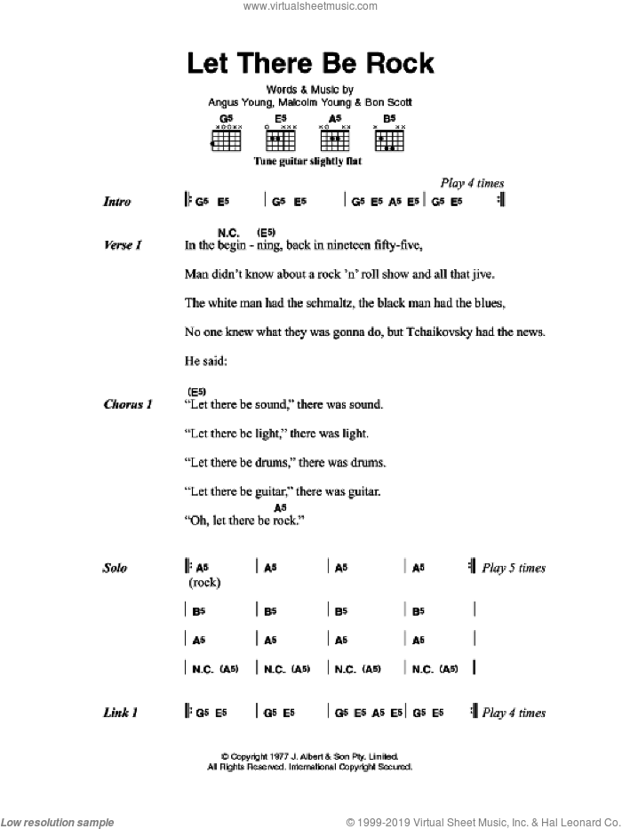 Let There Be Rock sheet music for guitar (chords) by AC/DC, Angus Young, Bon Scott and Malcolm Young, intermediate skill level
