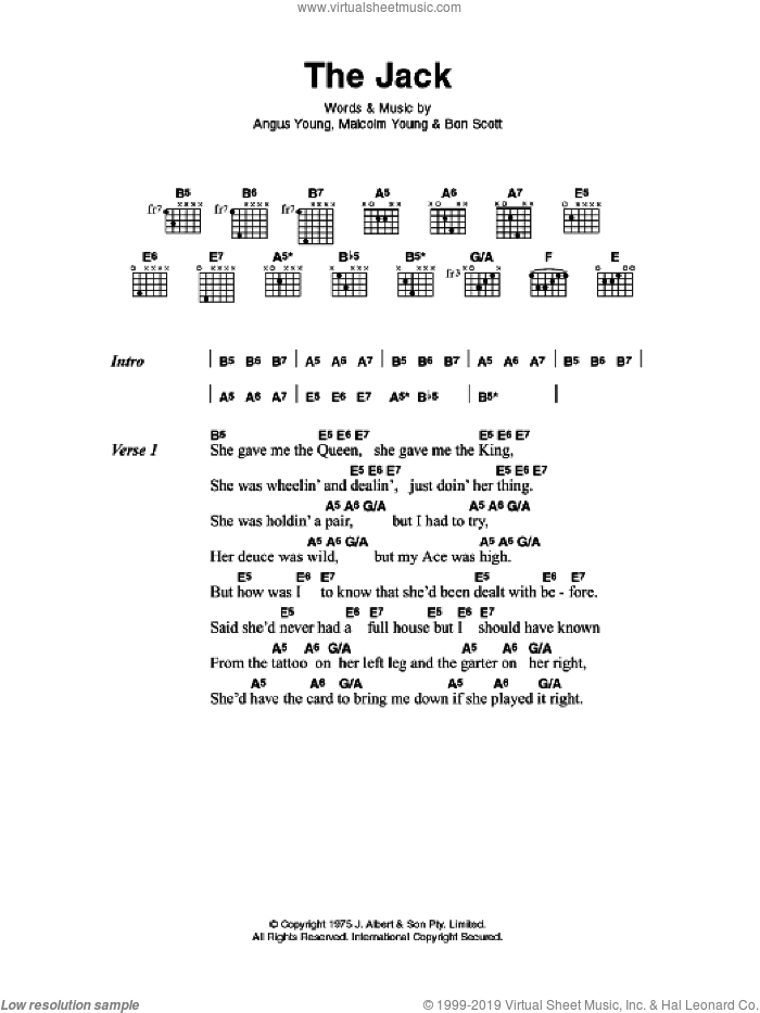 The Jack sheet music for guitar (chords) by AC/DC, Angus Young and Malcolm Young, intermediate skill level