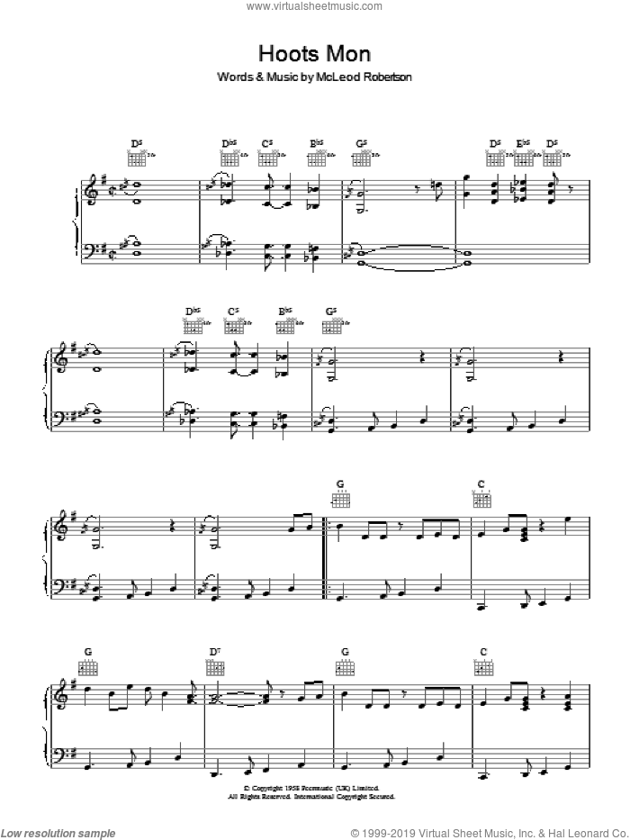 Hoots Mon sheet music for voice, piano or guitar by Lord Rockingham's XI and McLeod Robertson, intermediate skill level