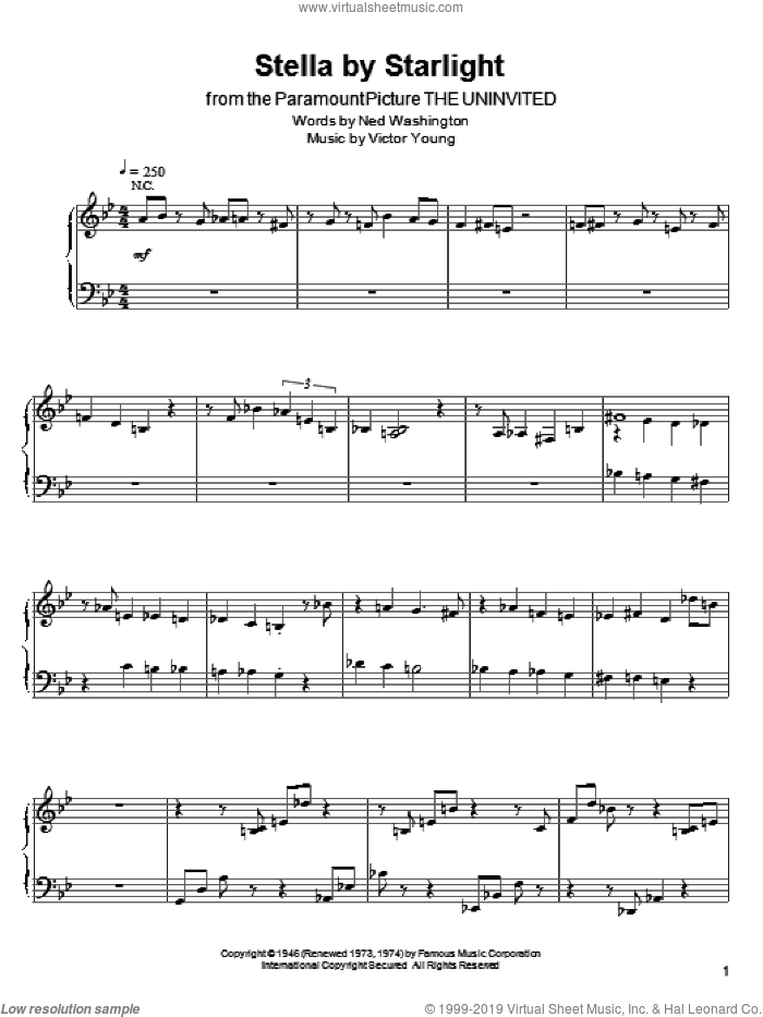Stella By Starlight sheet music for piano solo (transcription) by Kenny Werner, Ned Washington and Victor Young, intermediate piano (transcription)