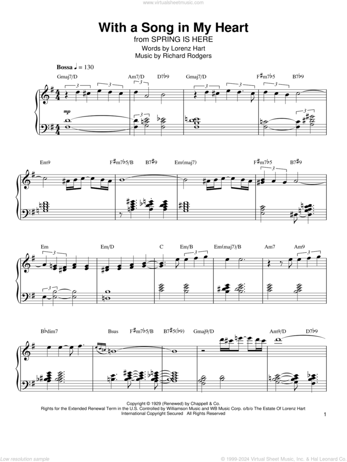 With A Song In My Heart sheet music for piano solo (transcription) by Kenny Werner, Rodgers & Hart, Lorenz Hart and Richard Rodgers, intermediate piano (transcription)