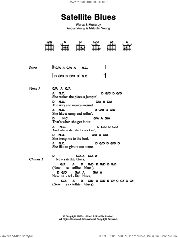 Satellite Blues sheet music for guitar (chords) by AC/DC, Angus Young and Malcolm Young, intermediate skill level