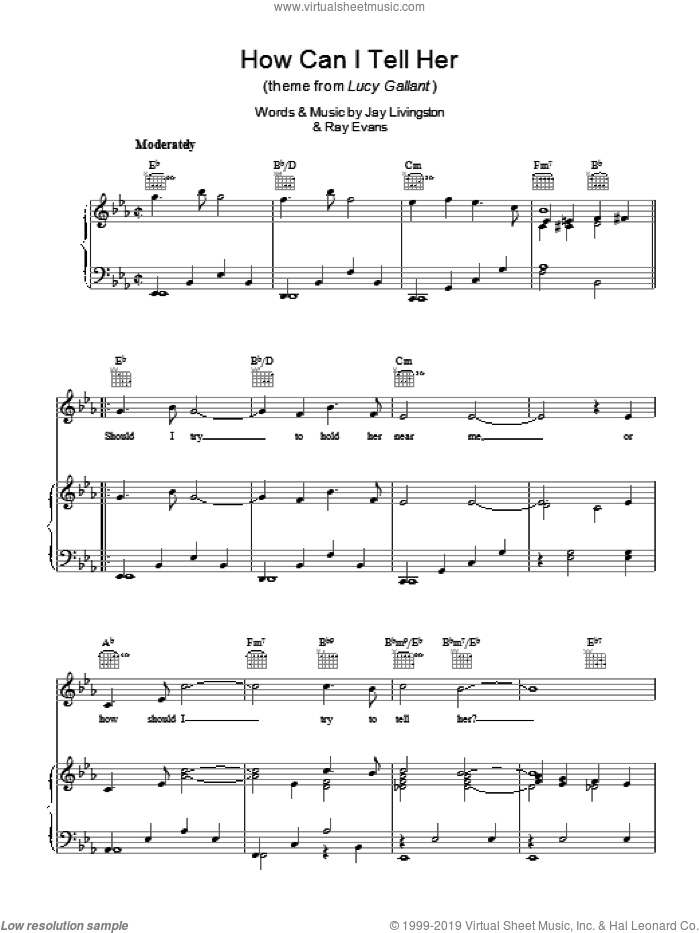 How Can I Tell Her (theme from Lucy Gallant) sheet music for voice, piano or guitar by The Four Freshmen, Jay Livingston and Ray Evans, intermediate skill level