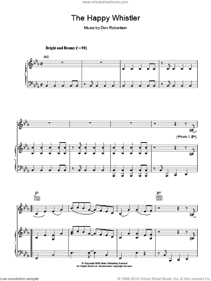 The Happy Whistler sheet music for voice, piano or guitar by Don Robertson, intermediate skill level