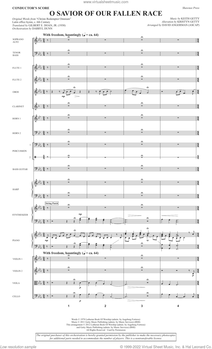 O Savior Of Our Fallen Race (arr. David Angerman) (COMPLETE) sheet music for orchestra/band by Keith & Kristyn Getty, David Angerman, Gilbert E. Doan, Keith Getty, Kristyn Getty and Latin Hymn, intermediate skill level
