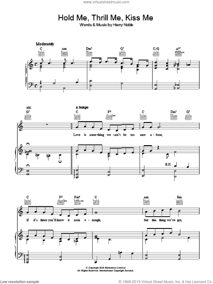 Hold Me, Thrill Me, Kiss Me sheet music for voice, piano or guitar by Karen Chandler, Gloria Estefan and Harry Noble, intermediate skill level