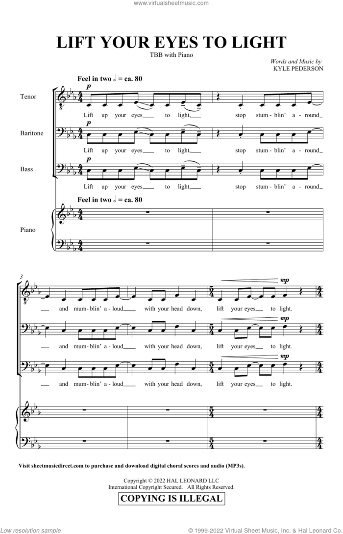 Lift Your Eyes To Light sheet music for choir (TBB: tenor, bass) by Kyle Pederson, intermediate skill level