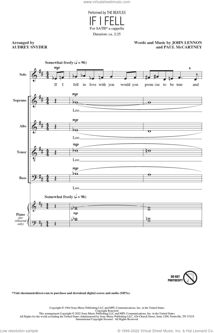 If I Fell (arr. Audrey Snyder) sheet music for choir (SATB: soprano, alto, tenor, bass) by The Beatles, Audrey Snyder, John Lennon and Paul McCartney, intermediate skill level