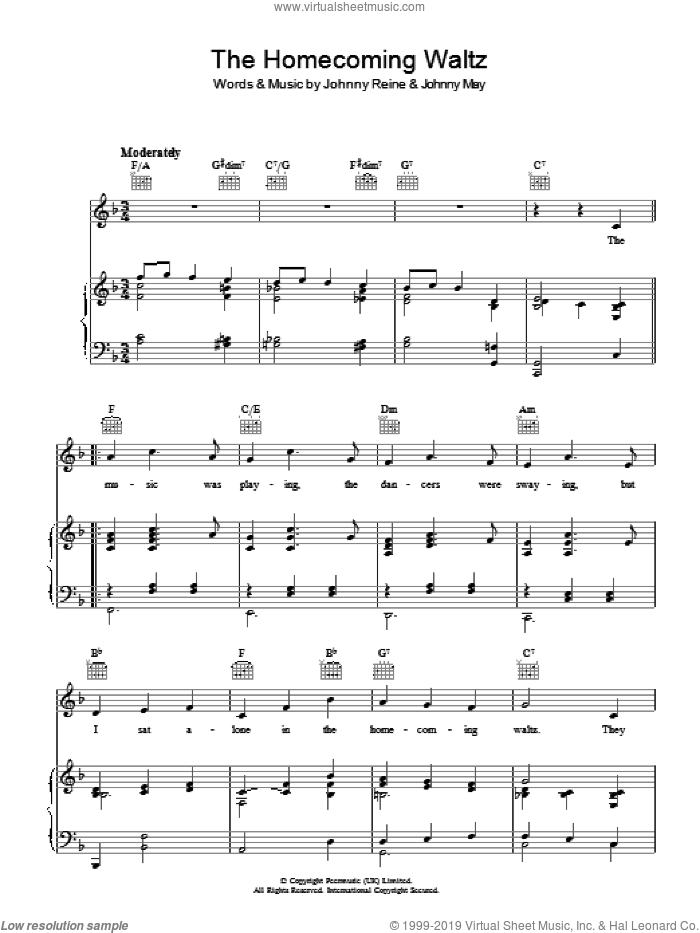 The Homecoming Waltz sheet music for voice, piano or guitar by Vera Lynn, Johnny May and Johnny Reine, intermediate skill level
