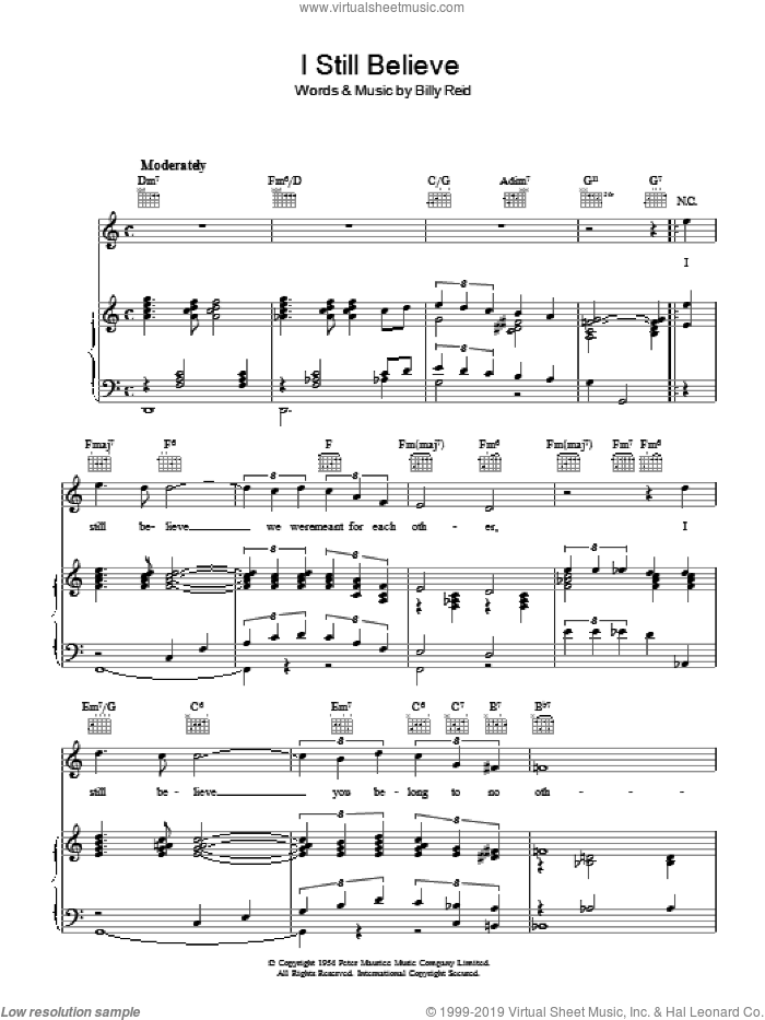 I Still Believe sheet music for voice, piano or guitar by Billy Reid, intermediate skill level