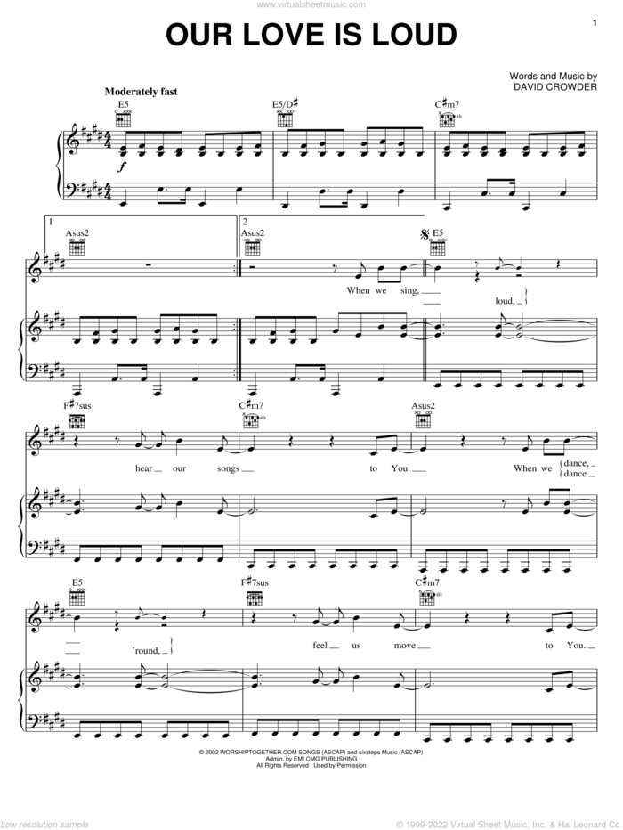 Our Love Is Loud sheet music for voice, piano or guitar by David Crowder, intermediate skill level