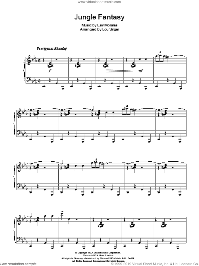Jungle Fantasy sheet music for voice, piano or guitar by Herbie Mann and Esy Morales, intermediate skill level