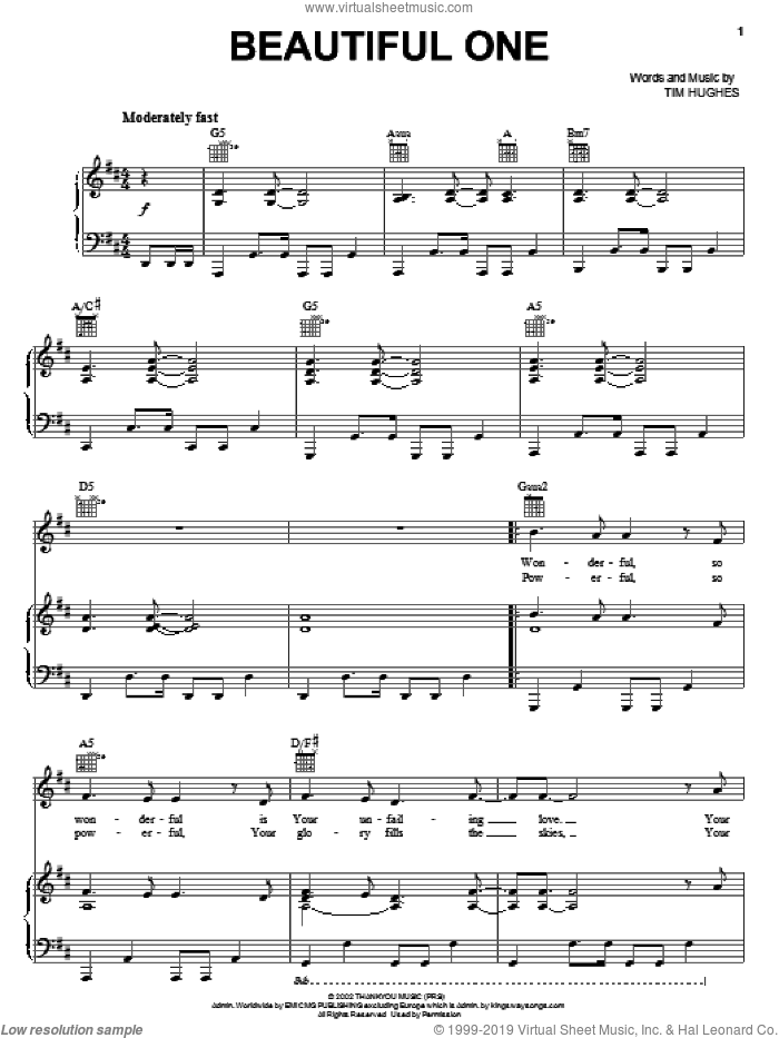 Beautiful One sheet music for voice, piano or guitar by By The Tree, Jeremy Camp and Tim Hughes, intermediate skill level