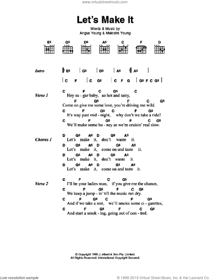 Let's Make It sheet music for guitar (chords) by AC/DC, Angus Young and Malcolm Young, intermediate skill level