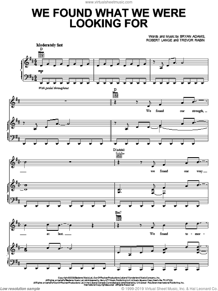 We Found What We Were Looking For sheet music for voice, piano or guitar by Bryan Adams, Robert John Lange and Trevor Rabin, intermediate skill level