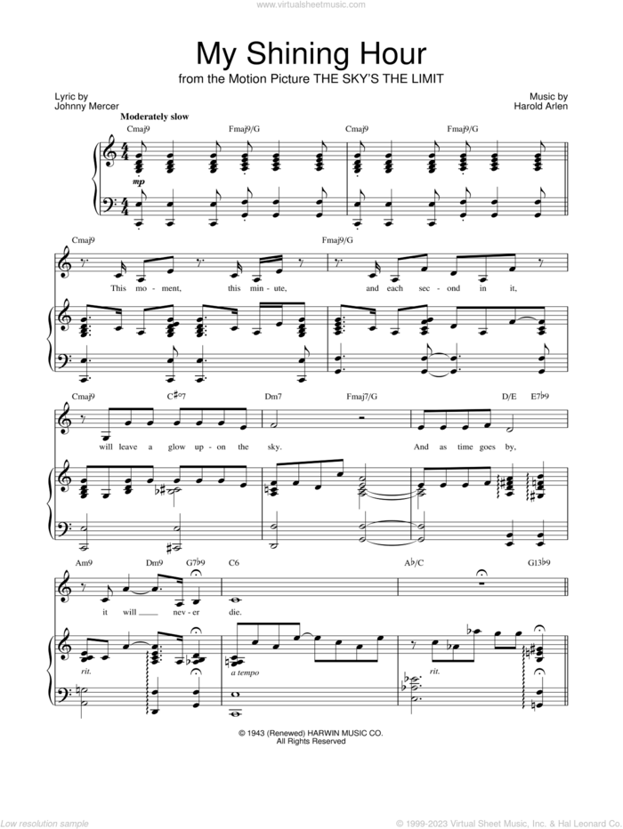 My Shining Hour sheet music for voice, piano or guitar by Barbra Streisand, Harold Arlen and Johnny Mercer, intermediate skill level