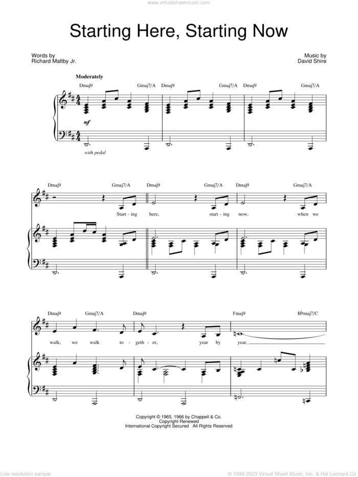 Starting Here, Starting Now sheet music for voice, piano or guitar by Barbra Streisand, David Shire and Richard Maltby, Jr., intermediate skill level