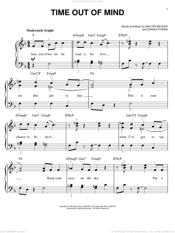 Time Out Of Mind sheet music for piano solo by Steely Dan, Donald Fagen and Walter Becker, easy skill level