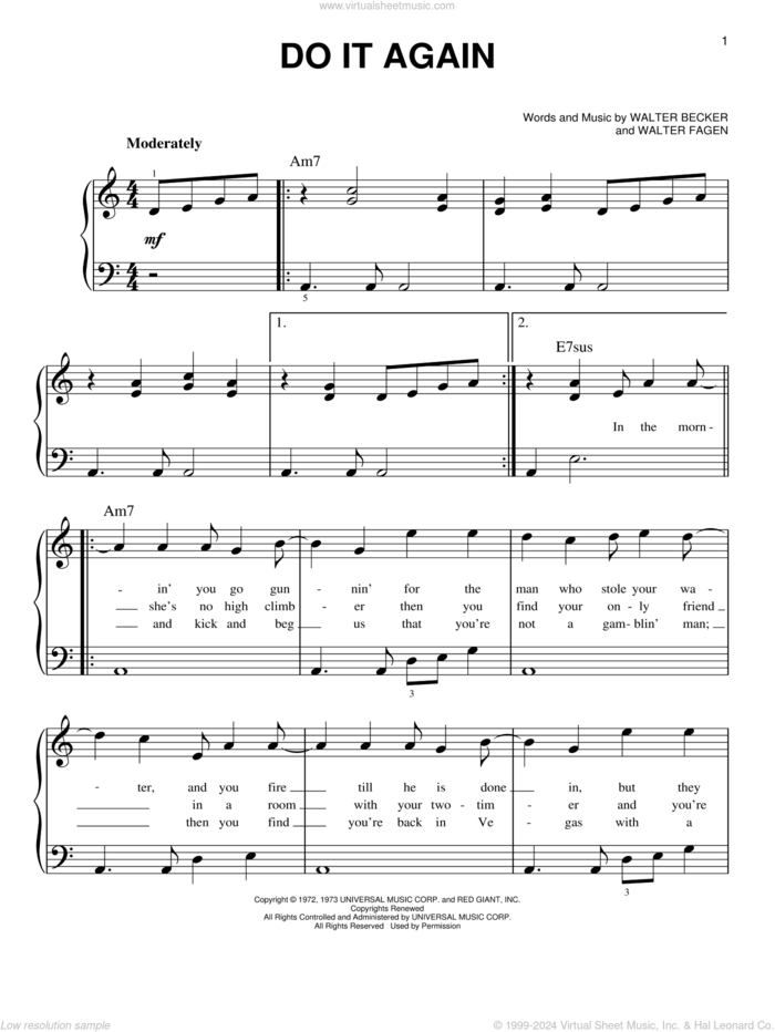 Do It Again sheet music for piano solo by Steely Dan, Donald Fagen and Walter Becker, beginner skill level