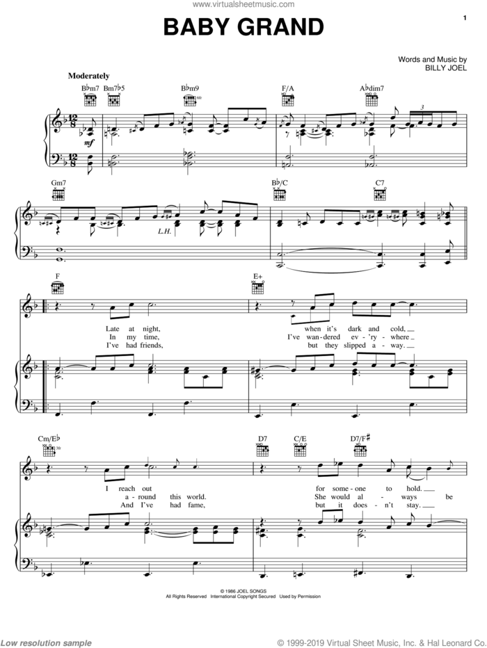 Baby Grand sheet music for voice, piano or guitar by Billy Joel and Ray Charles, intermediate skill level