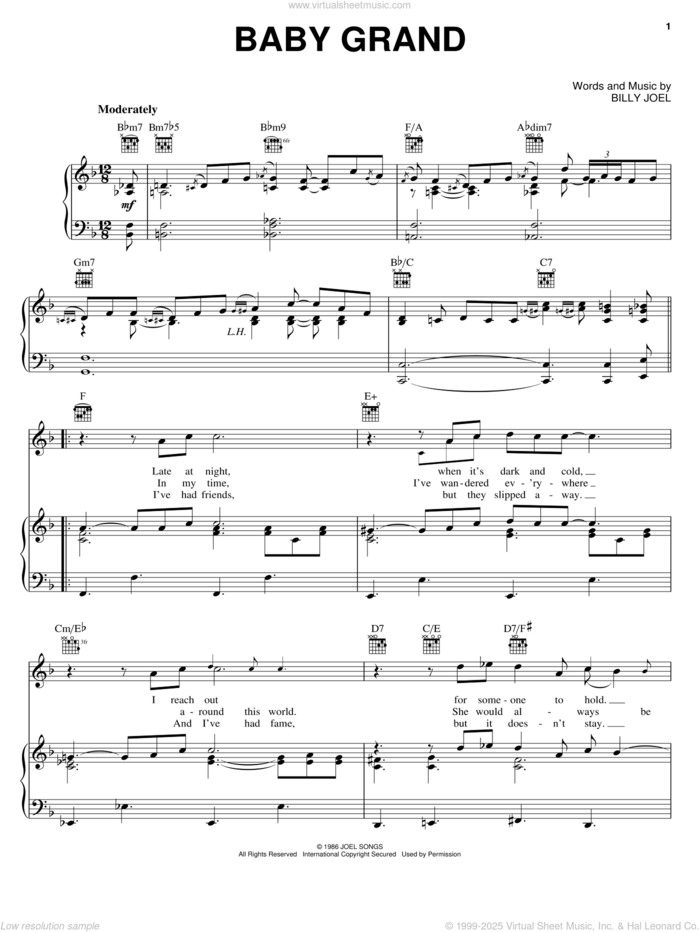 Baby Grand sheet music for voice, piano or guitar by Billy Joel and Ray Charles, intermediate skill level