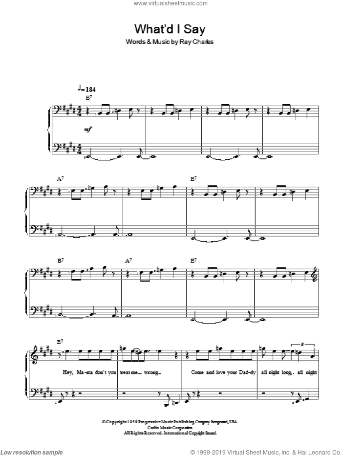 What'd I Say sheet music for piano solo by Ray Charles, easy skill level