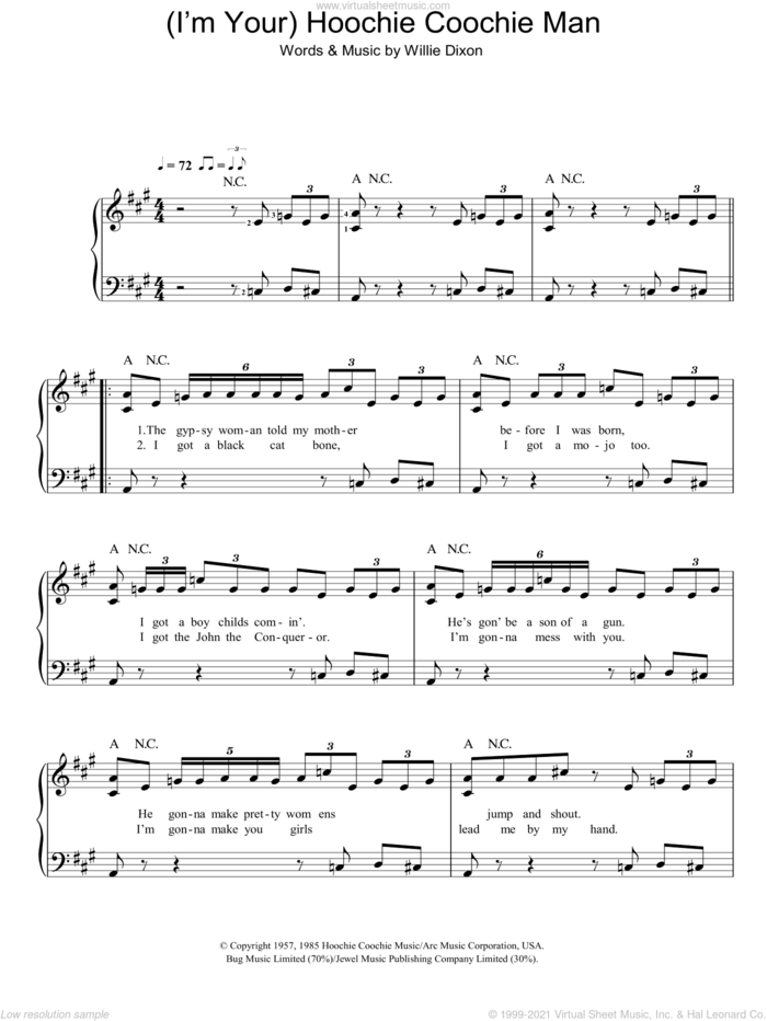 (I'm Your) Hoochie Coochie Man sheet music for piano solo by Muddy Waters and Willie Dixon, easy skill level