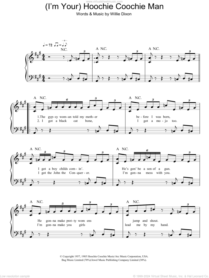 (I'm Your) Hoochie Coochie Man sheet music for piano solo by Muddy Waters and Willie Dixon, easy skill level