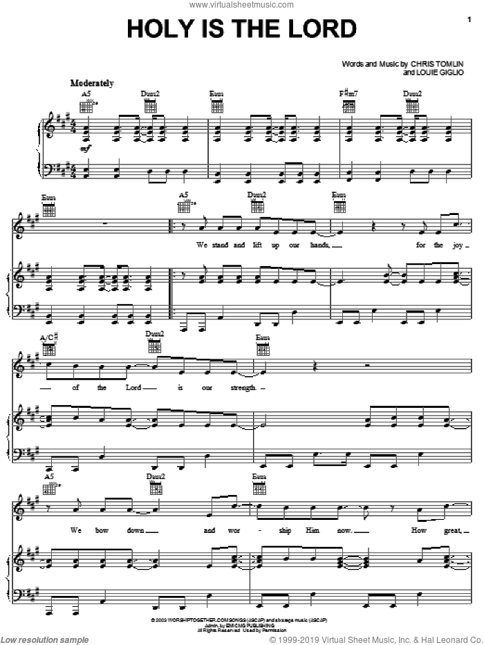 Holy Is The Lord sheet music for voice, piano or guitar by Chris Tomlin, Bethany Dillon and Louie Giglio, intermediate skill level