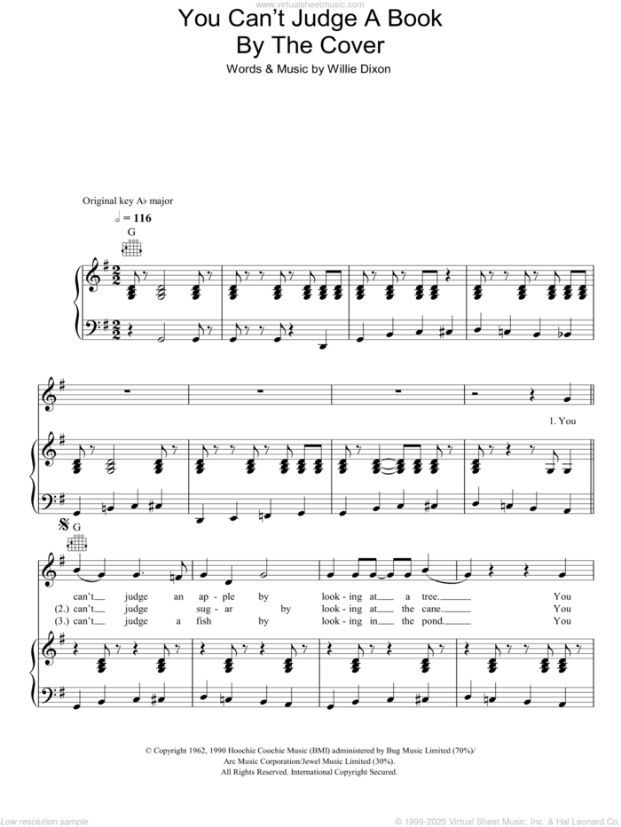 You Can't Judge A Book By The Cover sheet music for voice, piano or guitar by Bo Diddley and Willie Dixon, intermediate skill level