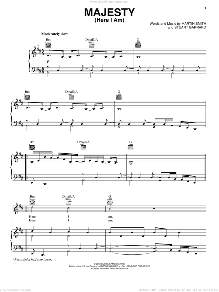 Majesty (Here I Am) sheet music for voice, piano or guitar by Delirious?, Martin Smith and Stuart Garrard, intermediate skill level