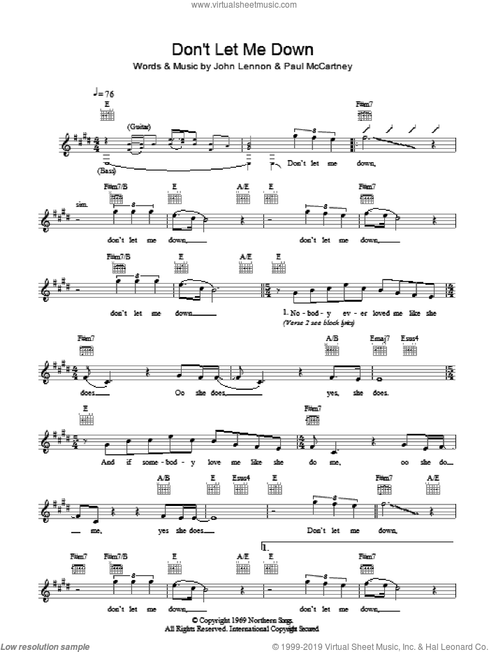 Don't Let Me Down sheet music for voice and other instruments (fake book) by The Beatles, John Lennon and Paul McCartney, intermediate skill level