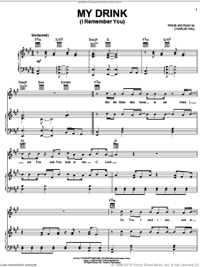 My Drink (I Remember) sheet music for voice, piano or guitar by Charlie Hall, intermediate skill level