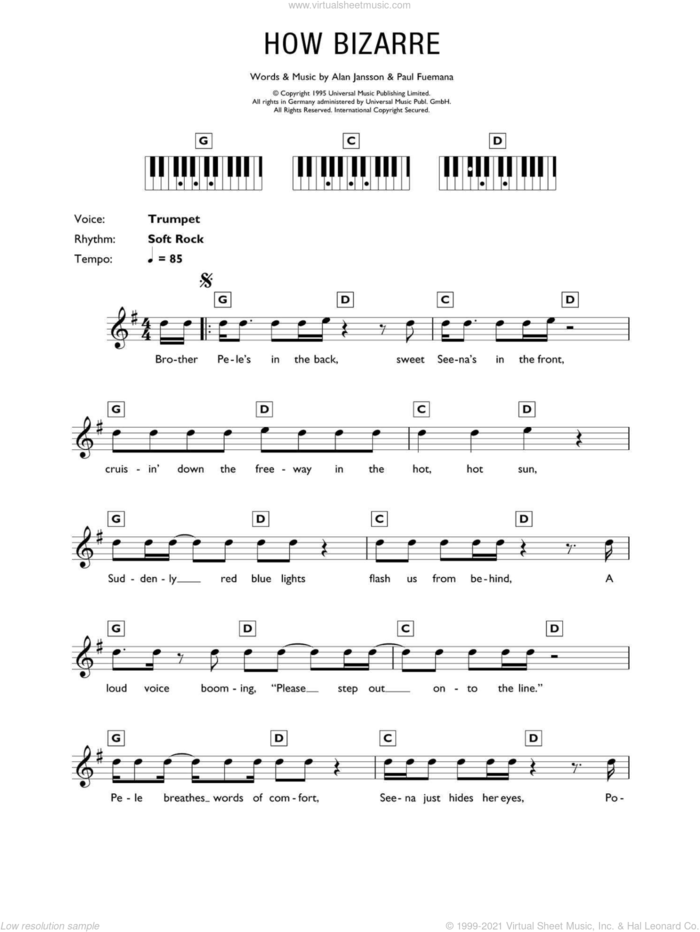 How Bizarre sheet music for piano solo (chords, lyrics, melody) by OMC, Alan Jansson and Paul Fuemana, intermediate piano (chords, lyrics, melody)