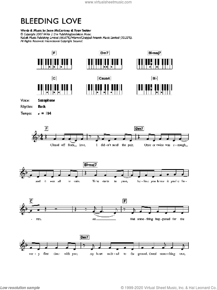 Bleeding Love sheet music for voice and other instruments (fake book) by Leona Lewis, Jesse McCartney and Ryan Tedder, intermediate skill level