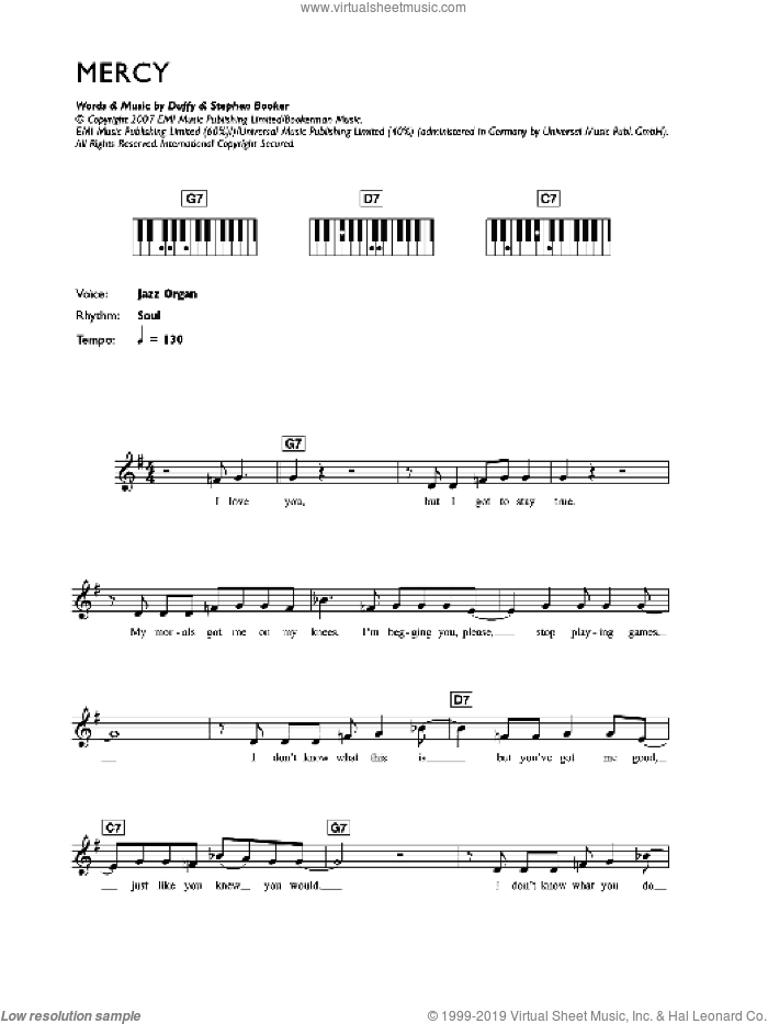 Mercy sheet music for voice and other instruments (fake book) by Duffy, Aimee Duffy and Steve Booker, intermediate skill level