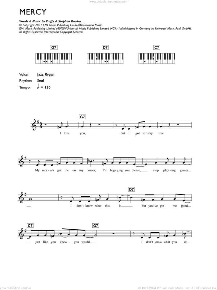 Mercy sheet music for voice and other instruments (fake book) by Duffy, Aimee Duffy and Steve Booker, intermediate skill level