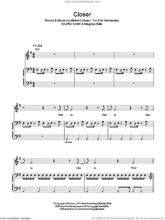Closer sheet music for voice, piano or guitar by Ne-Yo, Magnus Beite, Mikkel Eriksen, Shaffer Smith and Tor Erik Hermansen, intermediate skill level