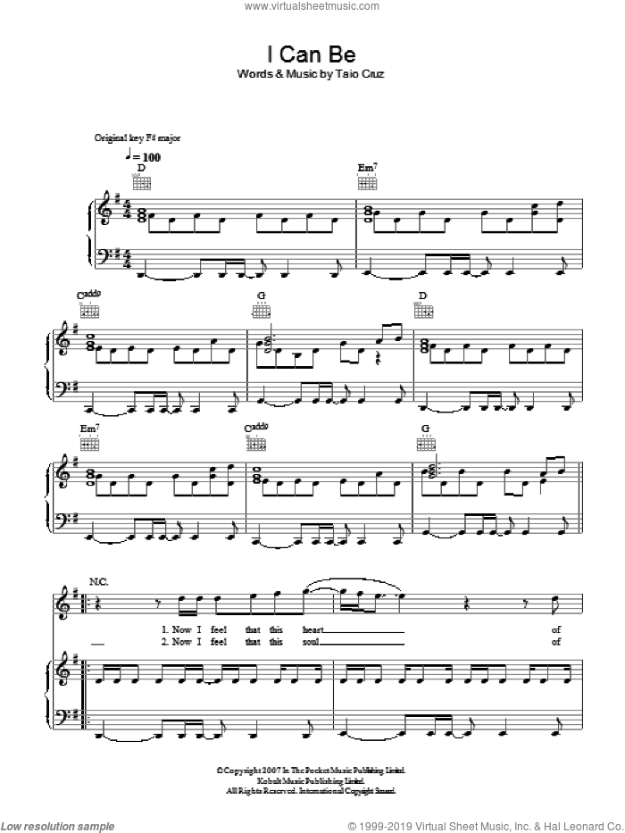 I Can Be sheet music for voice, piano or guitar by Taio Cruz, intermediate skill level