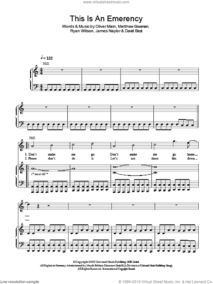 This Is An Emergency sheet music for voice, piano or guitar by The Pigeon Detectives, David Best, James Naylor, Matthew Bowman, Oliver Main and Ryan Wilson, intermediate skill level