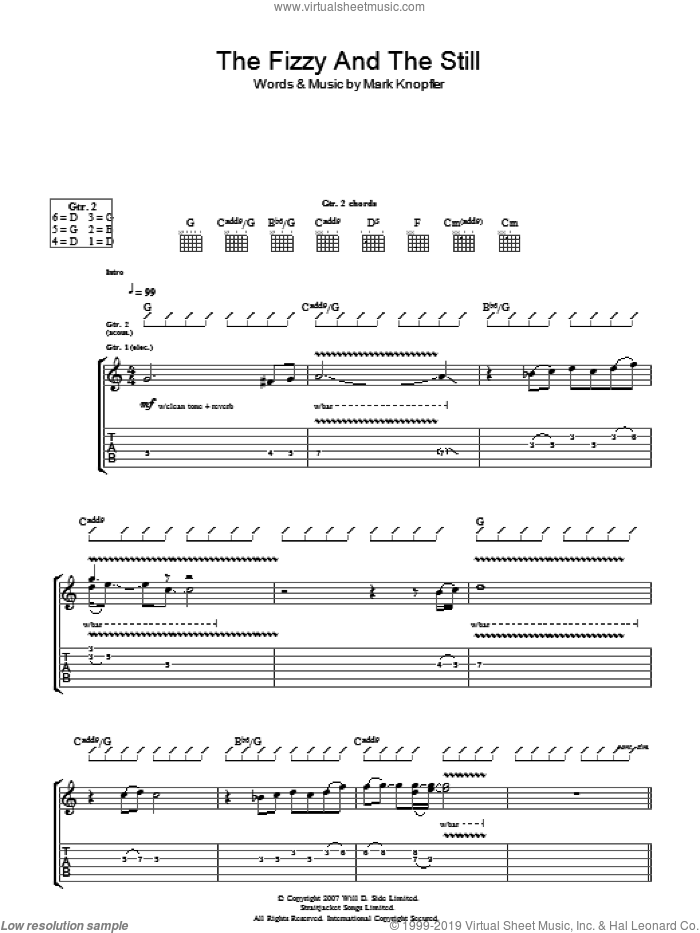 The Fizzy And The Still sheet music for guitar (tablature) by Mark Knopfler, intermediate skill level
