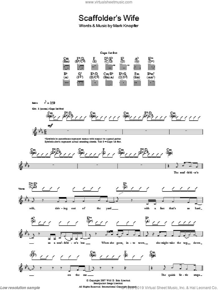 The Scaffolder's Wife sheet music for guitar (tablature) by Mark Knopfler, intermediate skill level