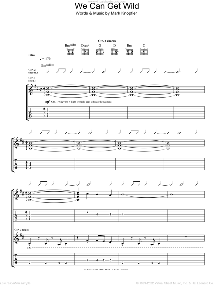 We Can Get Wild sheet music for guitar (tablature) by Mark Knopfler, intermediate skill level