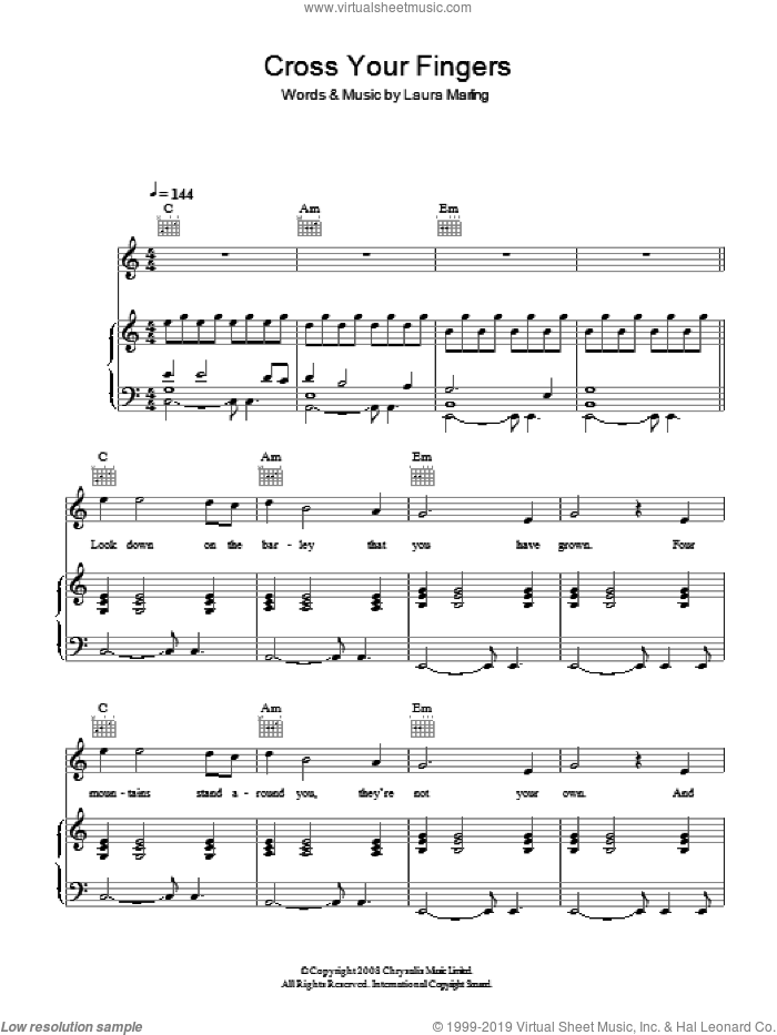 Cross Your Fingers sheet music for voice, piano or guitar by Laura Marling, intermediate skill level
