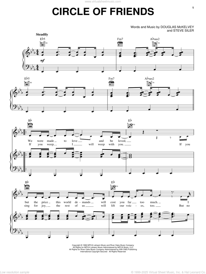 Circle Of Friends sheet music for voice, piano or guitar by Point Of Grace, Douglas McKelvey and Steve Siler, intermediate skill level