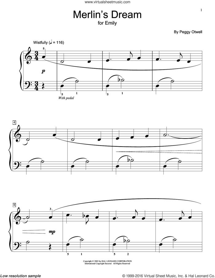 Merlin's Dream sheet music for piano solo (elementary) by Peggy Otwell and Miscellaneous, beginner piano (elementary)