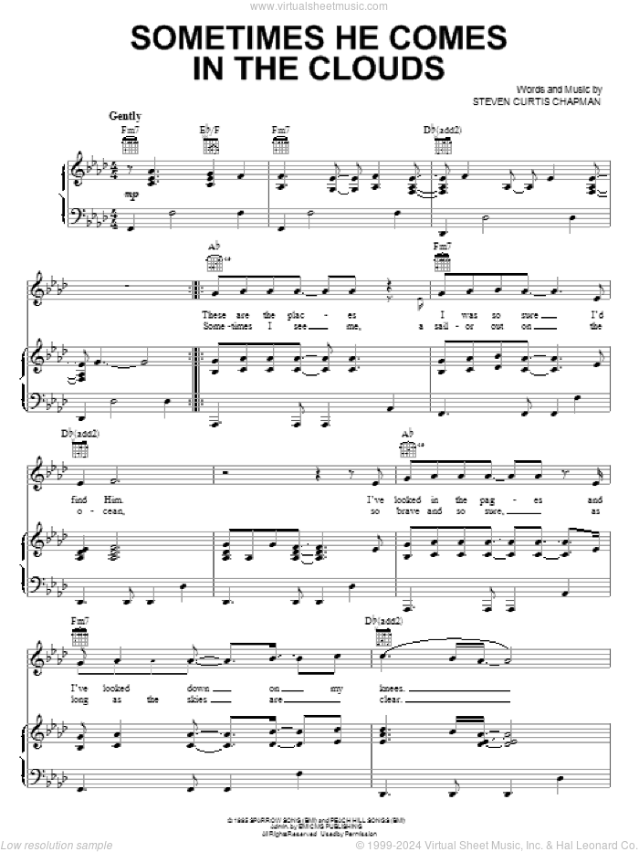 Sometimes He Comes In The Clouds sheet music for voice, piano or guitar by Steven Curtis Chapman, intermediate skill level