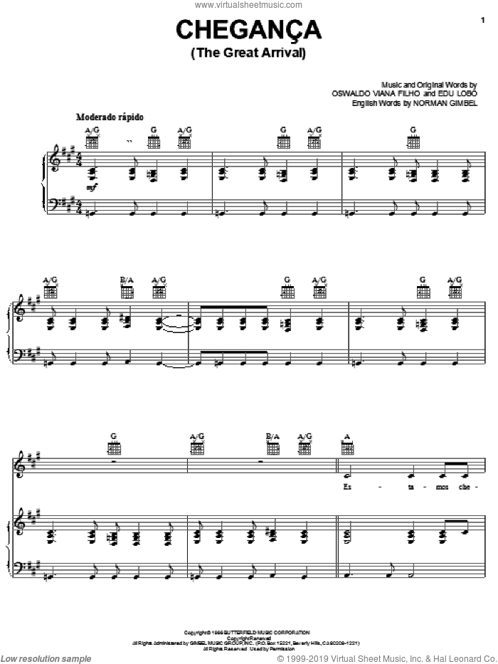 Cheganca (The Great Arrival) sheet music for voice, piano or guitar by Norman Gimbel, Edu Lobo and Oswaldo Viana Filho, intermediate skill level