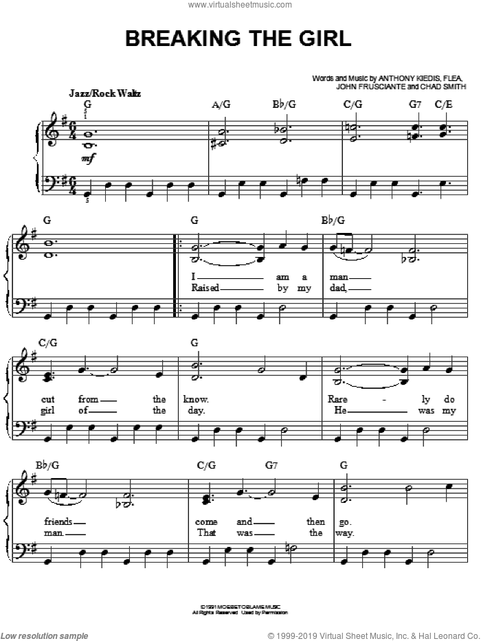 Breaking The Girl sheet music for piano solo (PDF-interactive)